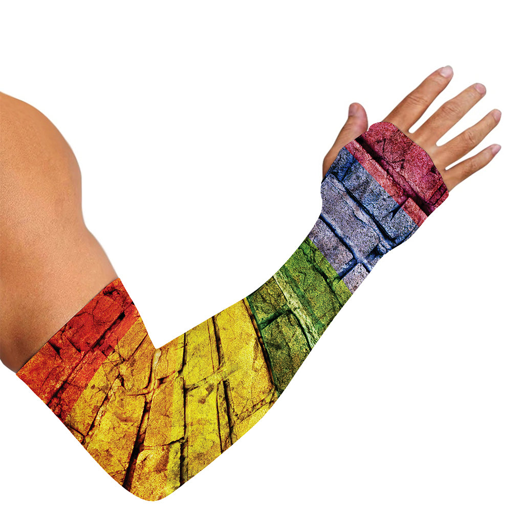 LGBT Pride Rainbow Brick Wall Print Sun Protection Arm Sleeves