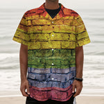 LGBT Pride Rainbow Brick Wall Print Textured Short Sleeve Shirt