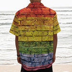 LGBT Pride Rainbow Brick Wall Print Textured Short Sleeve Shirt