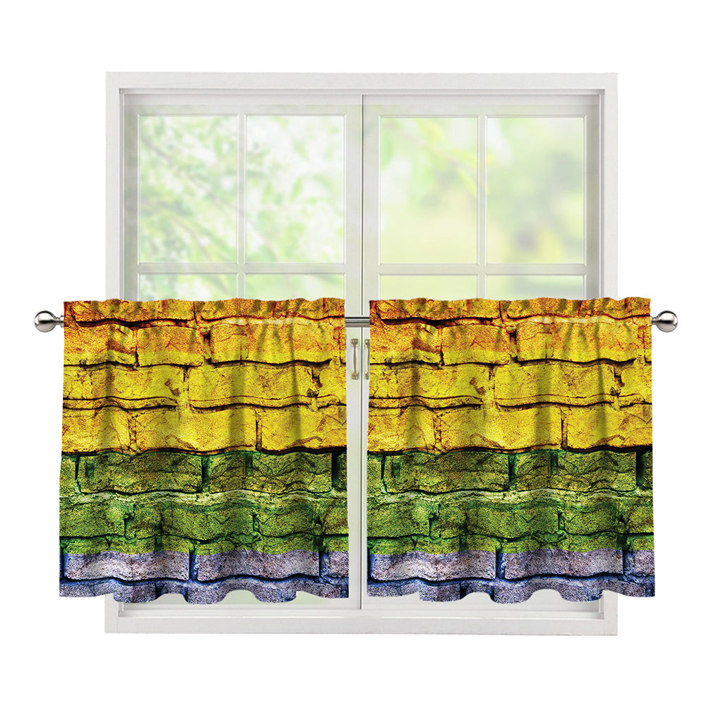 LGBT Pride Rainbow Brick Wall Print Tier Curtains