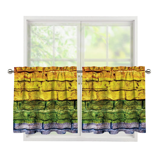 LGBT Pride Rainbow Brick Wall Print Tier Curtains