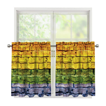 LGBT Pride Rainbow Brick Wall Print Tier Curtains