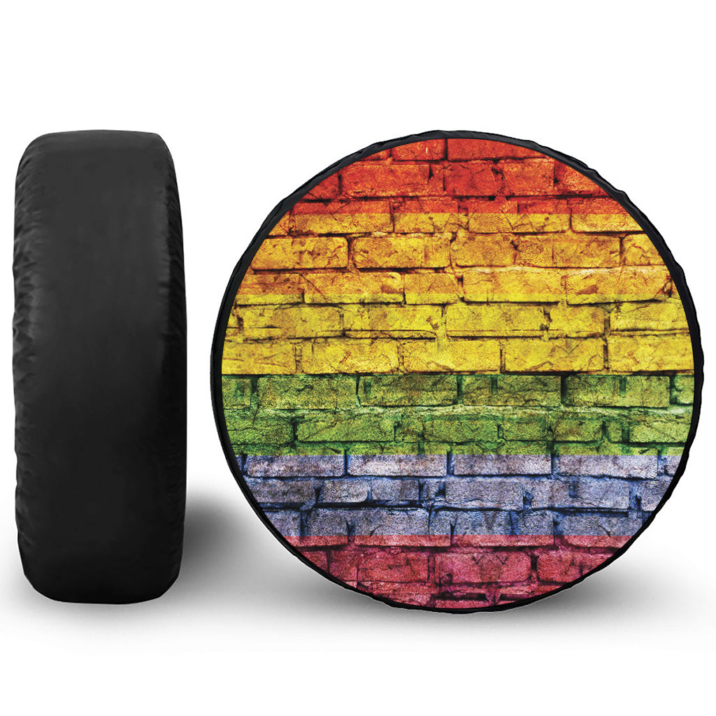 LGBT Pride Rainbow Brick Wall Print Tire Cover