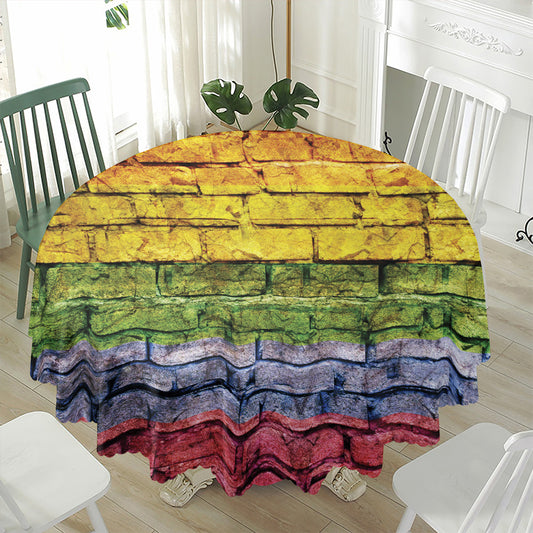 LGBT Pride Rainbow Brick Wall Print Waterproof Round Tablecloth