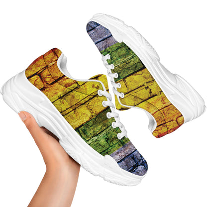 LGBT Pride Rainbow Brick Wall Print White Chunky Shoes