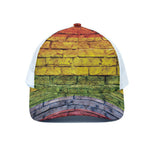 LGBT Pride Rainbow Brick Wall Print White Mesh Trucker Cap