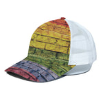 LGBT Pride Rainbow Brick Wall Print White Mesh Trucker Cap