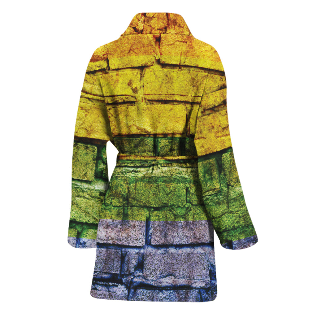 LGBT Pride Rainbow Brick Wall Print Women's Bathrobe