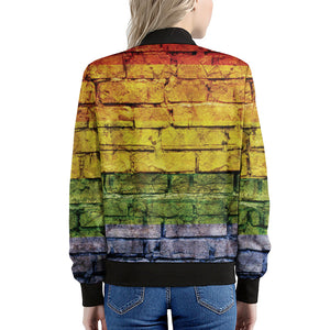 LGBT Pride Rainbow Brick Wall Print Women's Bomber Jacket