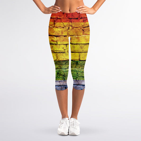 LGBT Pride Rainbow Brick Wall Print Women's Capri Leggings