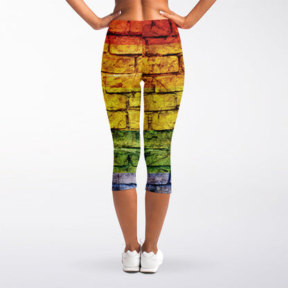 LGBT Pride Rainbow Brick Wall Print Women's Capri Leggings