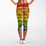 LGBT Pride Rainbow Brick Wall Print Women's Capri Leggings