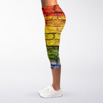 LGBT Pride Rainbow Brick Wall Print Women's Capri Leggings