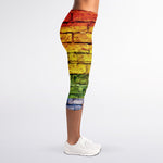 LGBT Pride Rainbow Brick Wall Print Women's Capri Leggings