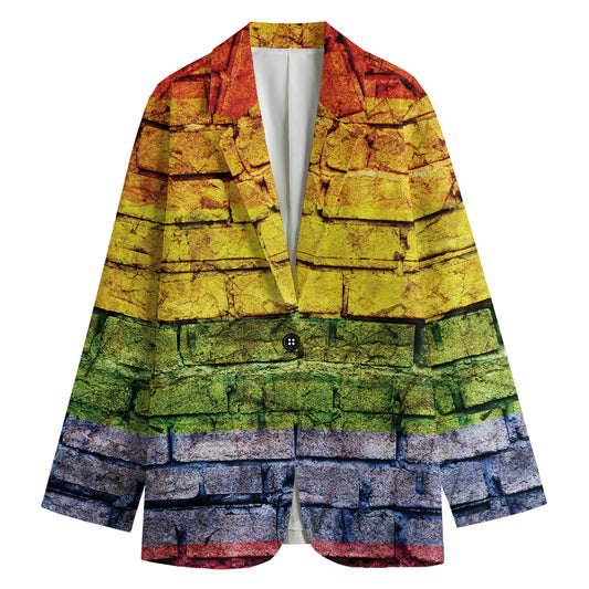 LGBT Pride Rainbow Brick Wall Print Women's Cotton Blazer