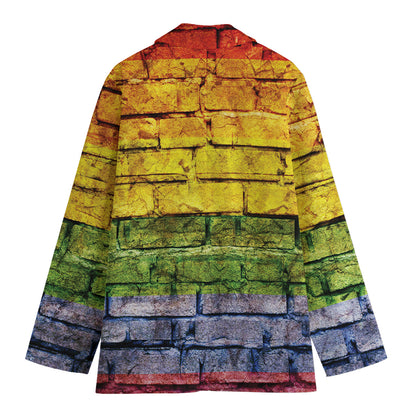 LGBT Pride Rainbow Brick Wall Print Women's Cotton Blazer