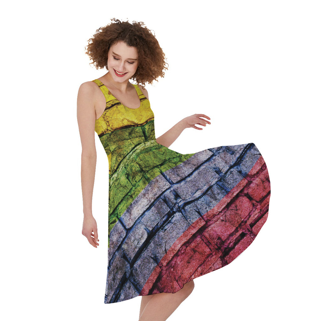 LGBT Pride Rainbow Brick Wall Print Women's Sleeveless Dress