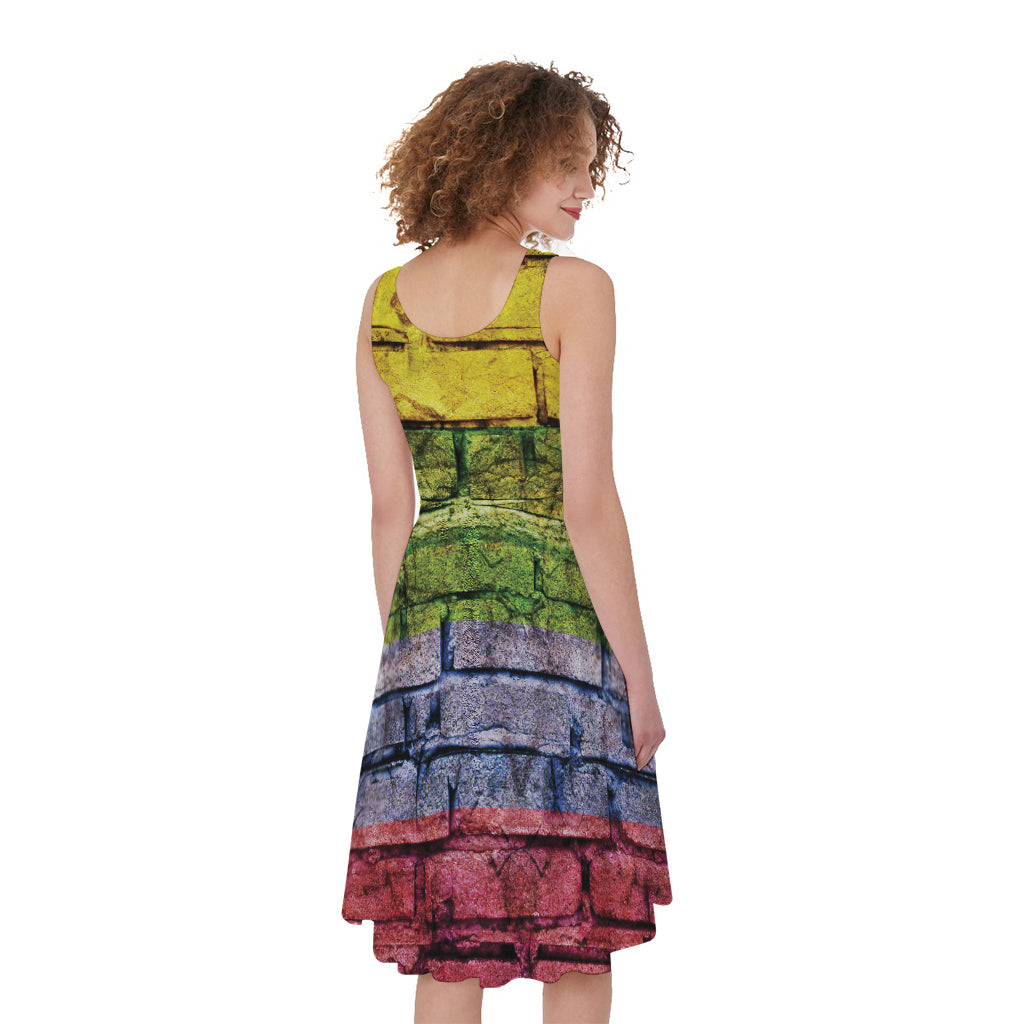 LGBT Pride Rainbow Brick Wall Print Women's Sleeveless Dress