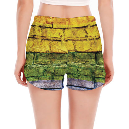 LGBT Pride Rainbow Brick Wall Print Women's Split Running Shorts