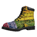 LGBT Pride Rainbow Brick Wall Print Padded Collar Lace Up Boots
