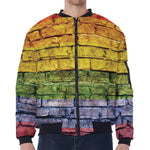 LGBT Pride Rainbow Brick Wall Print Zip Sleeve Bomber Jacket