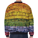 LGBT Pride Rainbow Brick Wall Print Zip Sleeve Bomber Jacket