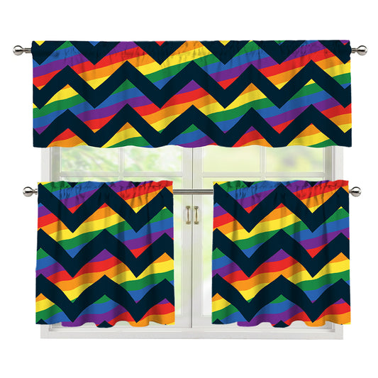 LGBT Pride Rainbow Chevron Pattern Print 3 Piece Kitchen Curtains