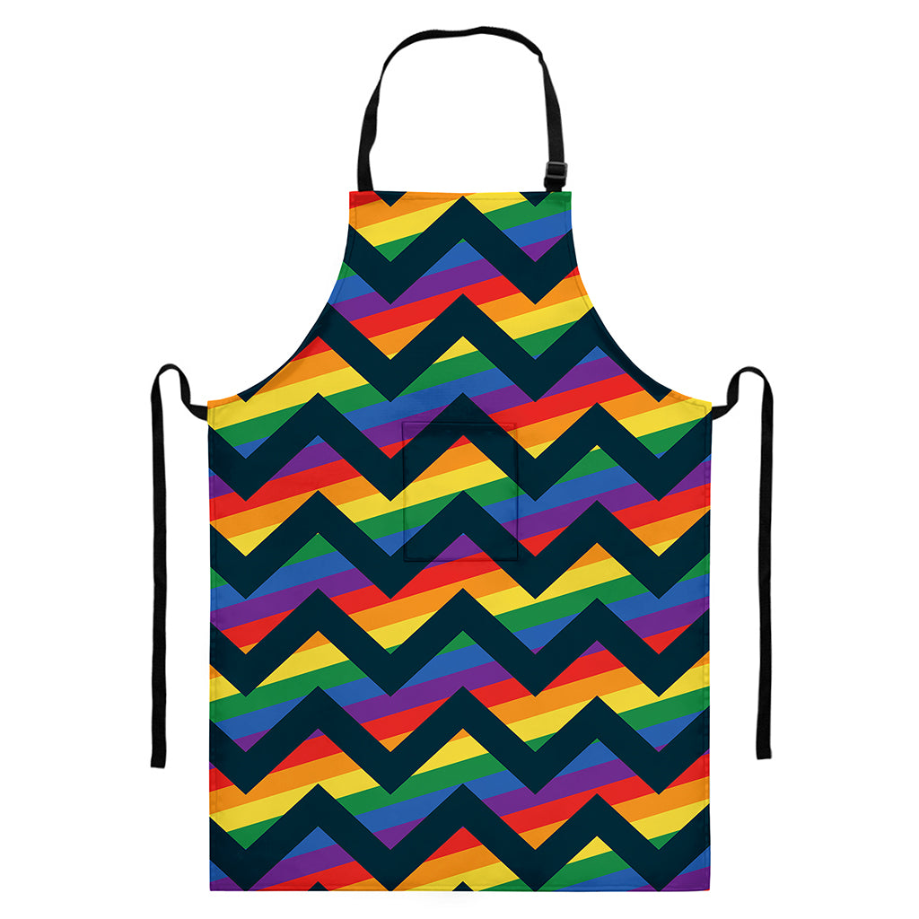 LGBT Pride Rainbow Chevron Pattern Print Bib Apron With Pocket