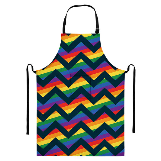 LGBT Pride Rainbow Chevron Pattern Print Bib Apron With Pocket