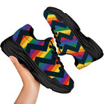 LGBT Pride Rainbow Chevron Pattern Print Black Chunky Shoes