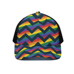 LGBT Pride Rainbow Chevron Pattern Print Black Mesh Trucker Cap