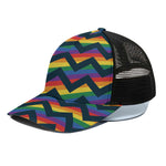 LGBT Pride Rainbow Chevron Pattern Print Black Mesh Trucker Cap