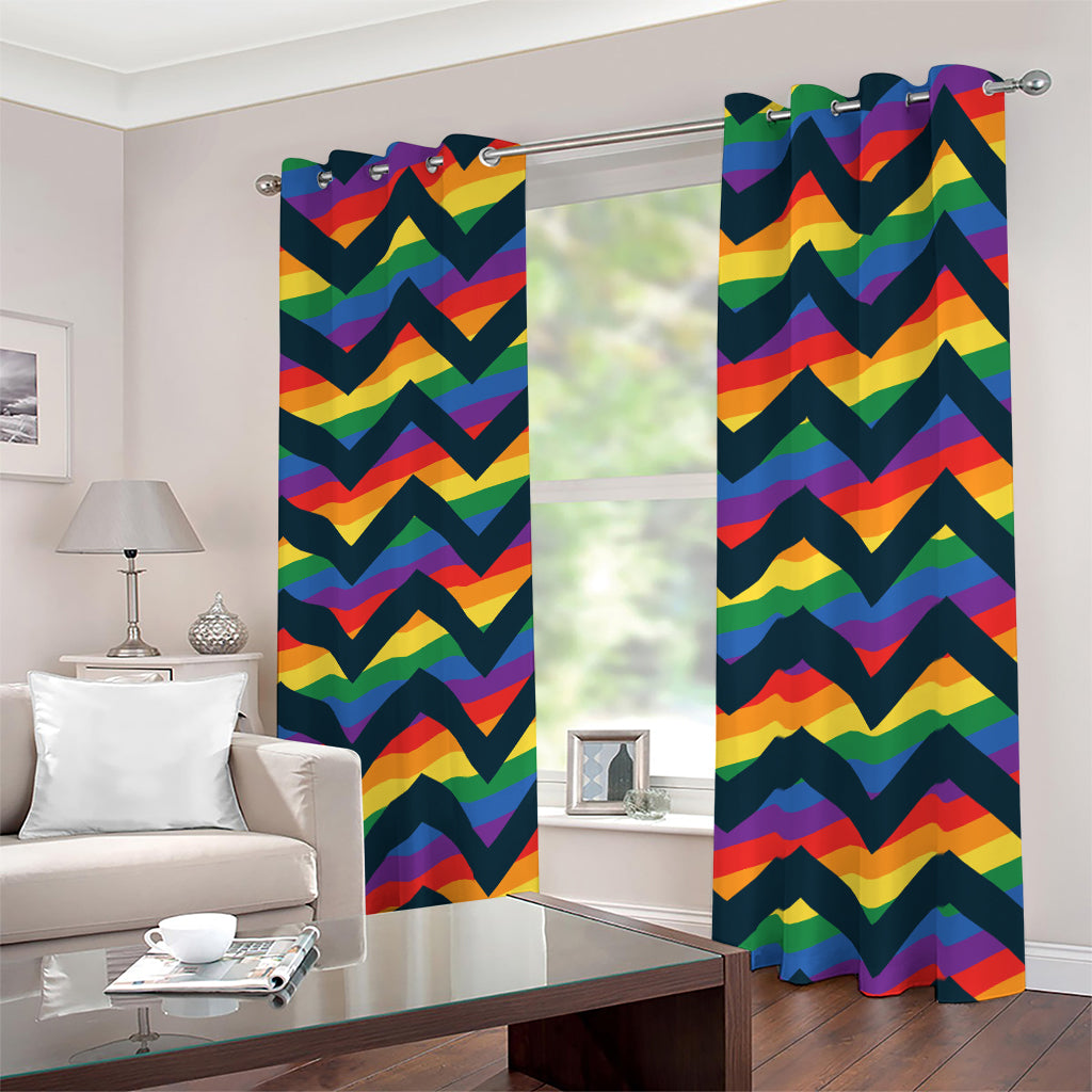 LGBT Pride Rainbow Chevron Pattern Print Blackout Grommet Curtains