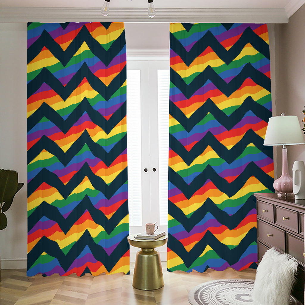 LGBT Pride Rainbow Chevron Pattern Print Blackout Pencil Pleat Curtains