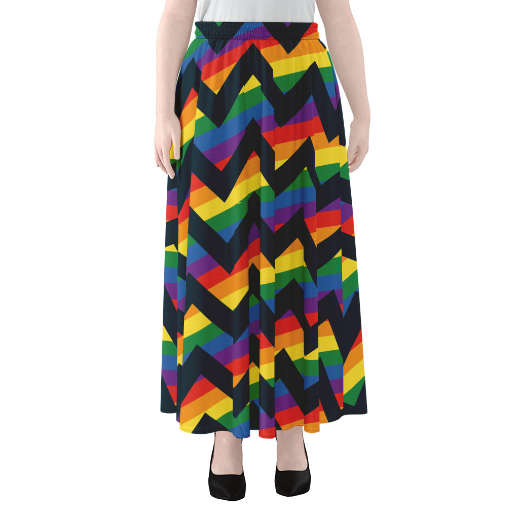 LGBT Pride Rainbow Chevron Pattern Print Chiffon Maxi Skirt
