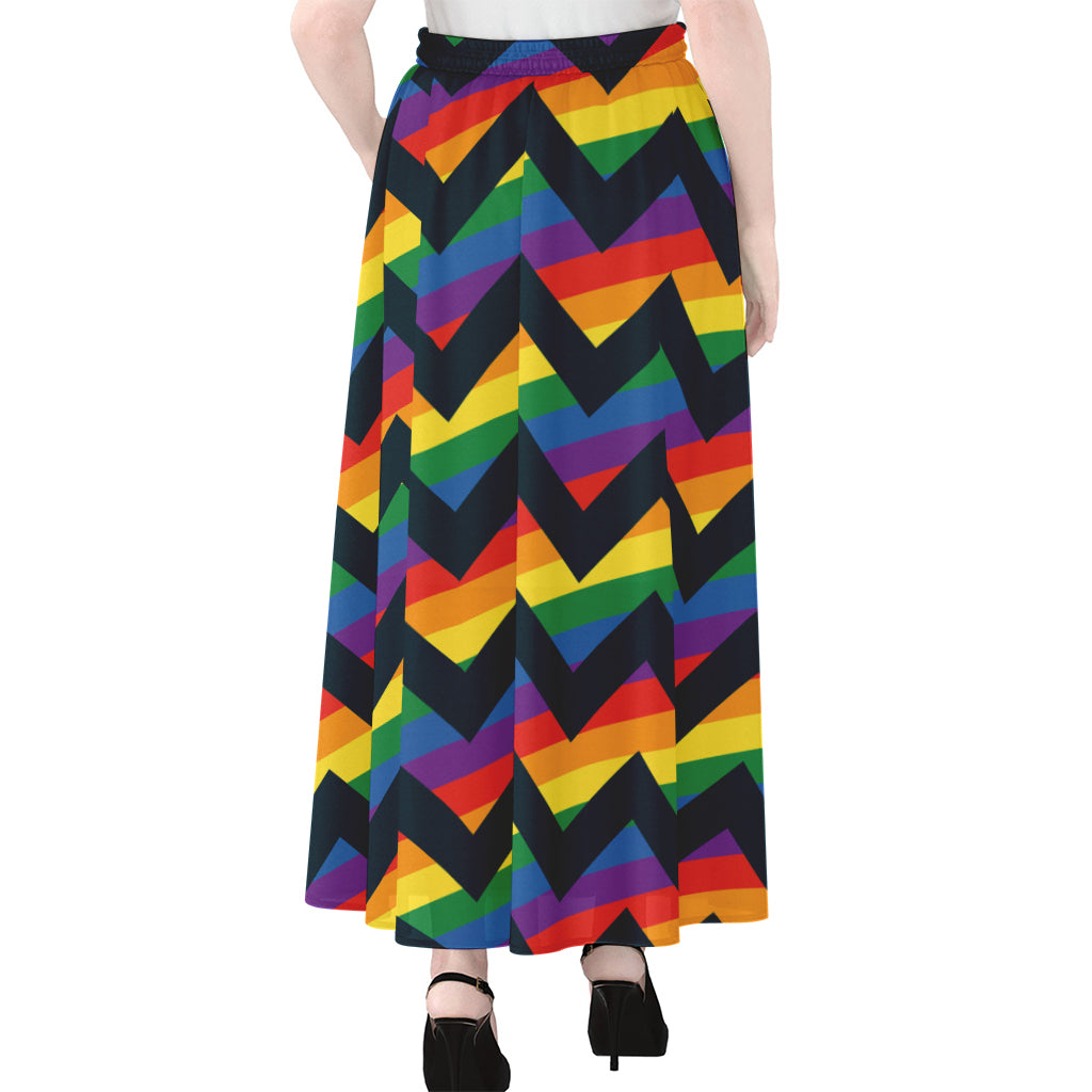 LGBT Pride Rainbow Chevron Pattern Print Chiffon Maxi Skirt