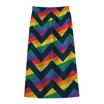 LGBT Pride Rainbow Chevron Pattern Print Cotton Front Slit Maxi Skirt