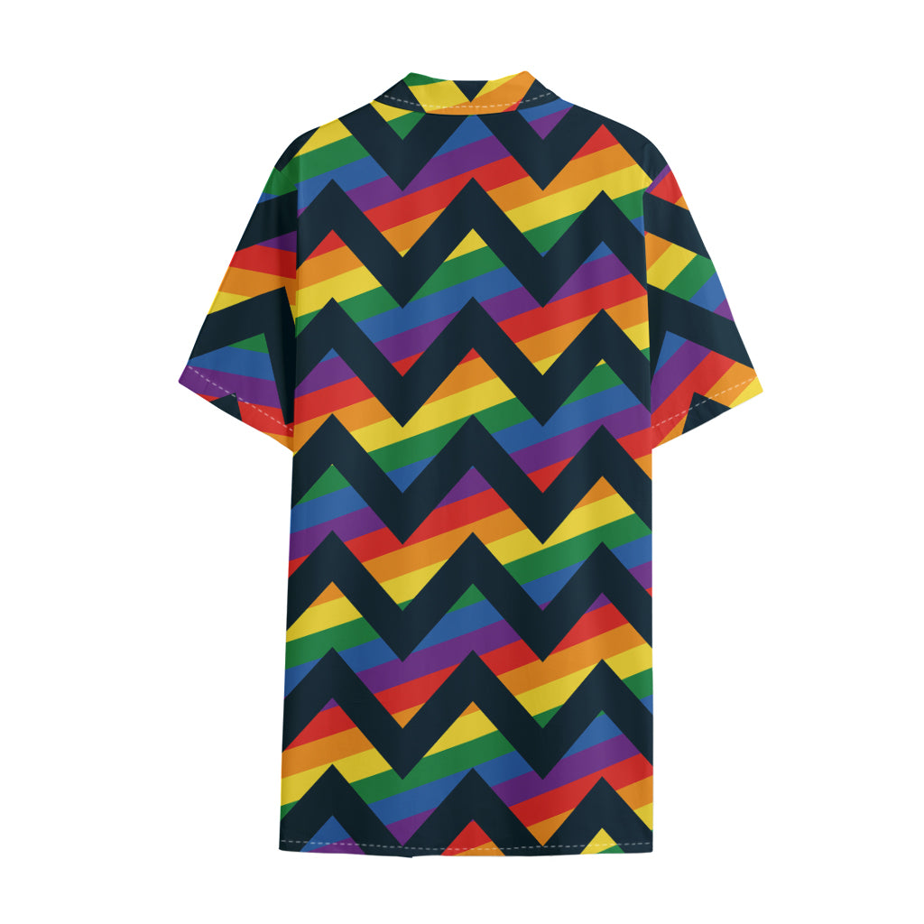 LGBT Pride Rainbow Chevron Pattern Print Cotton Hawaiian Shirt