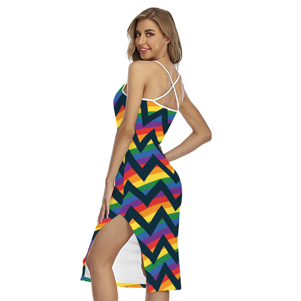 LGBT Pride Rainbow Chevron Pattern Print Cross Back Cami Dress
