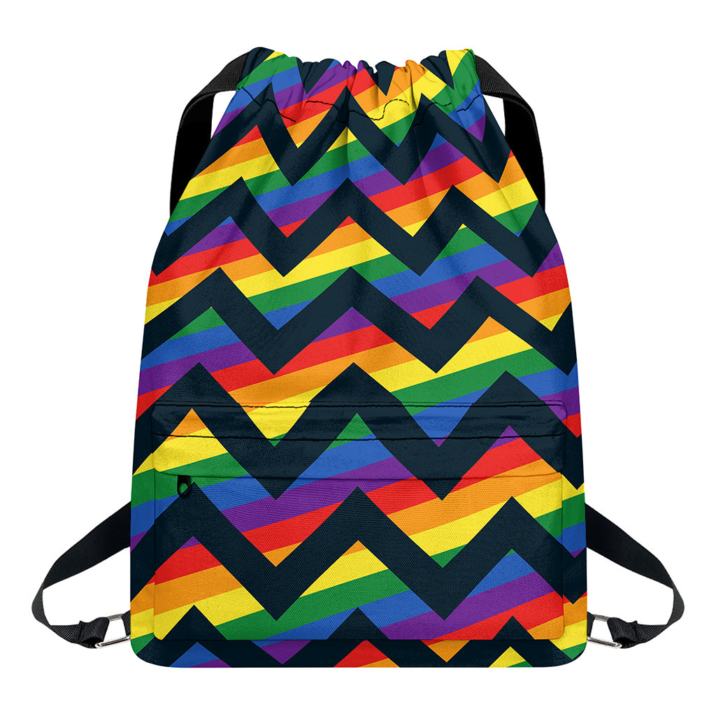 LGBT Pride Rainbow Chevron Pattern Print Drawstring Backpack  display picture 3