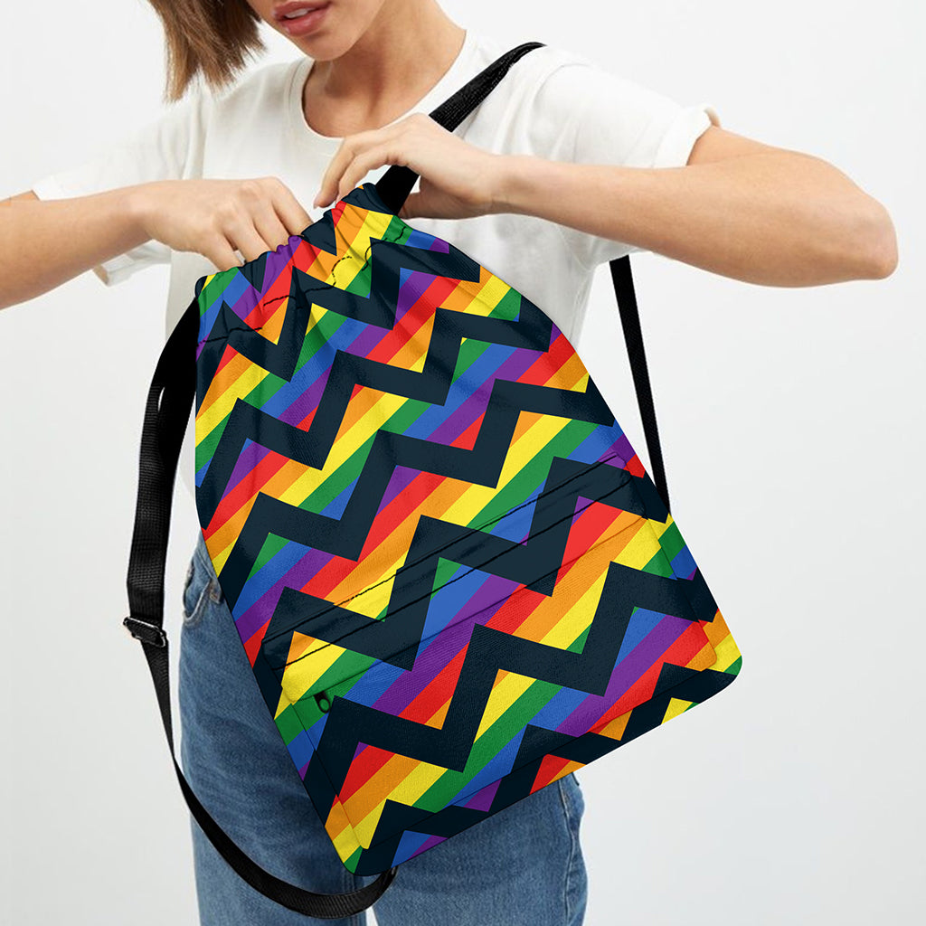 LGBT Pride Rainbow Chevron Pattern Print Drawstring Backpack