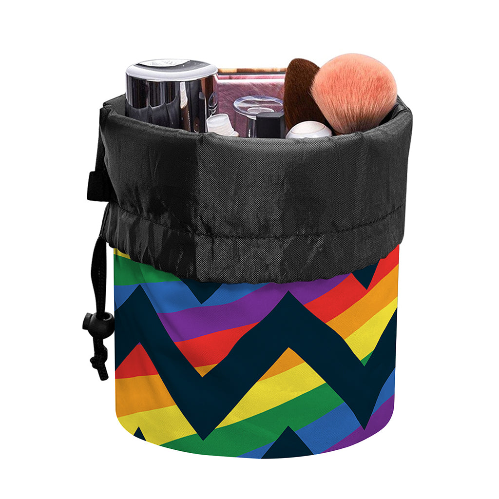 LGBT Pride Rainbow Chevron Pattern Print Drawstring Makeup Bag
