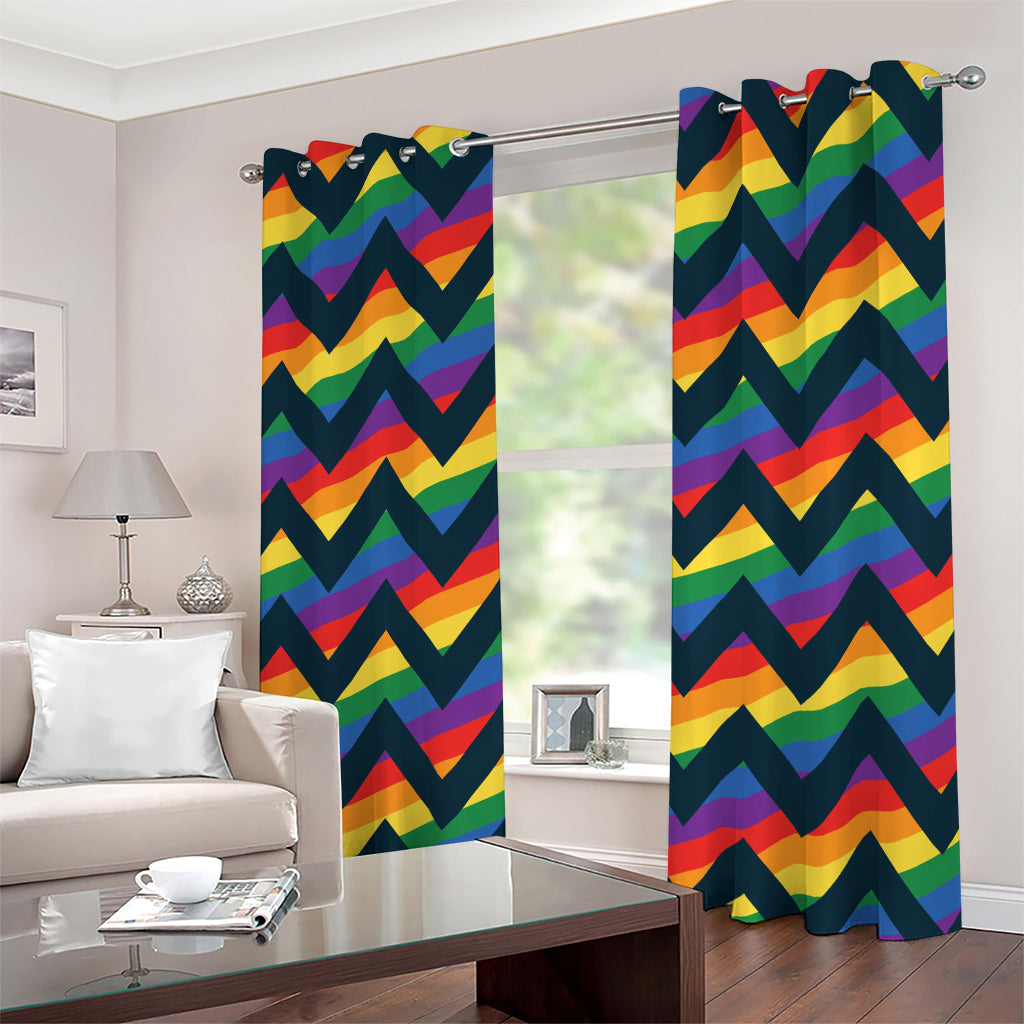 LGBT Pride Rainbow Chevron Pattern Print Extra Wide Grommet Curtains