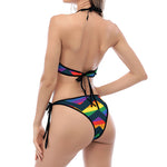 LGBT Pride Rainbow Chevron Pattern Print Halter Scoop Tie Side Bikini