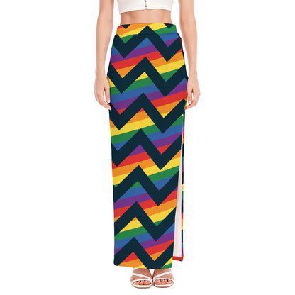 LGBT Pride Rainbow Chevron Pattern Print High Slit Maxi Skirt