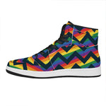 LGBT Pride Rainbow Chevron Pattern Print High Top Leather Sneakers