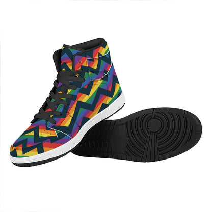 LGBT Pride Rainbow Chevron Pattern Print High Top Leather Sneakers