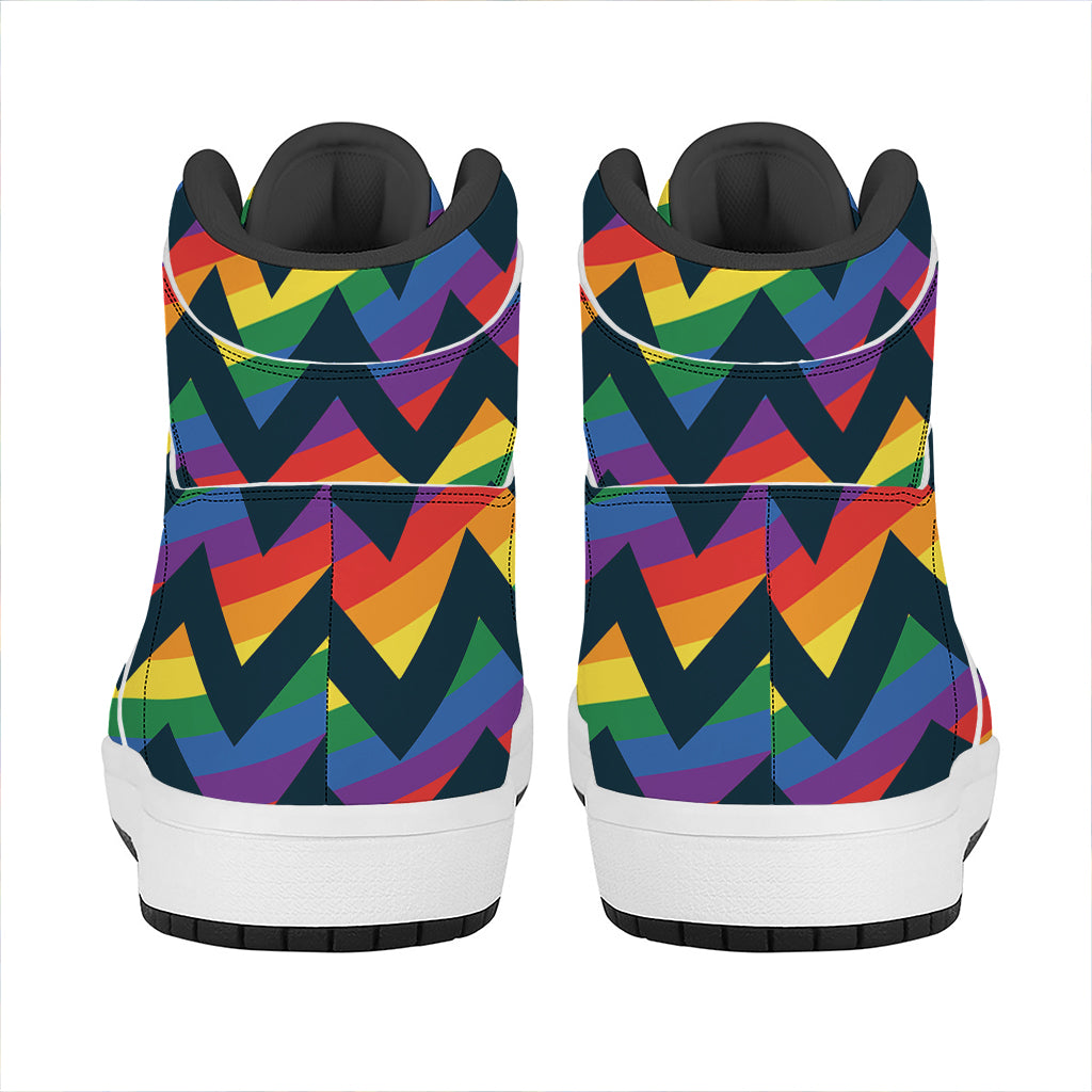 LGBT Pride Rainbow Chevron Pattern Print High Top Leather Sneakers