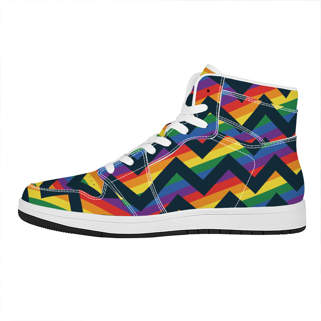 LGBT Pride Rainbow Chevron Pattern Print High Top Leather Sneakers
