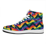 LGBT Pride Rainbow Chevron Pattern Print High Top Leather Sneakers